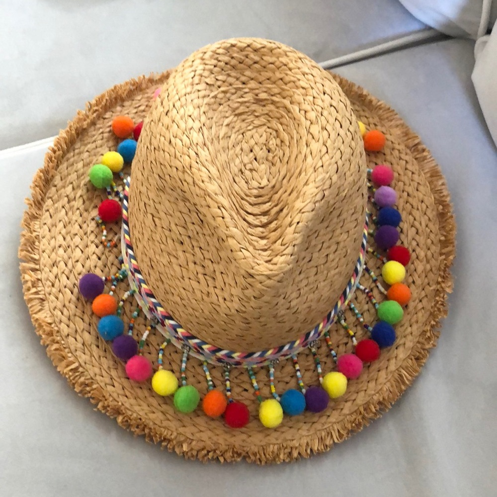 Beaty Johnson Pom Pom Straw Hat